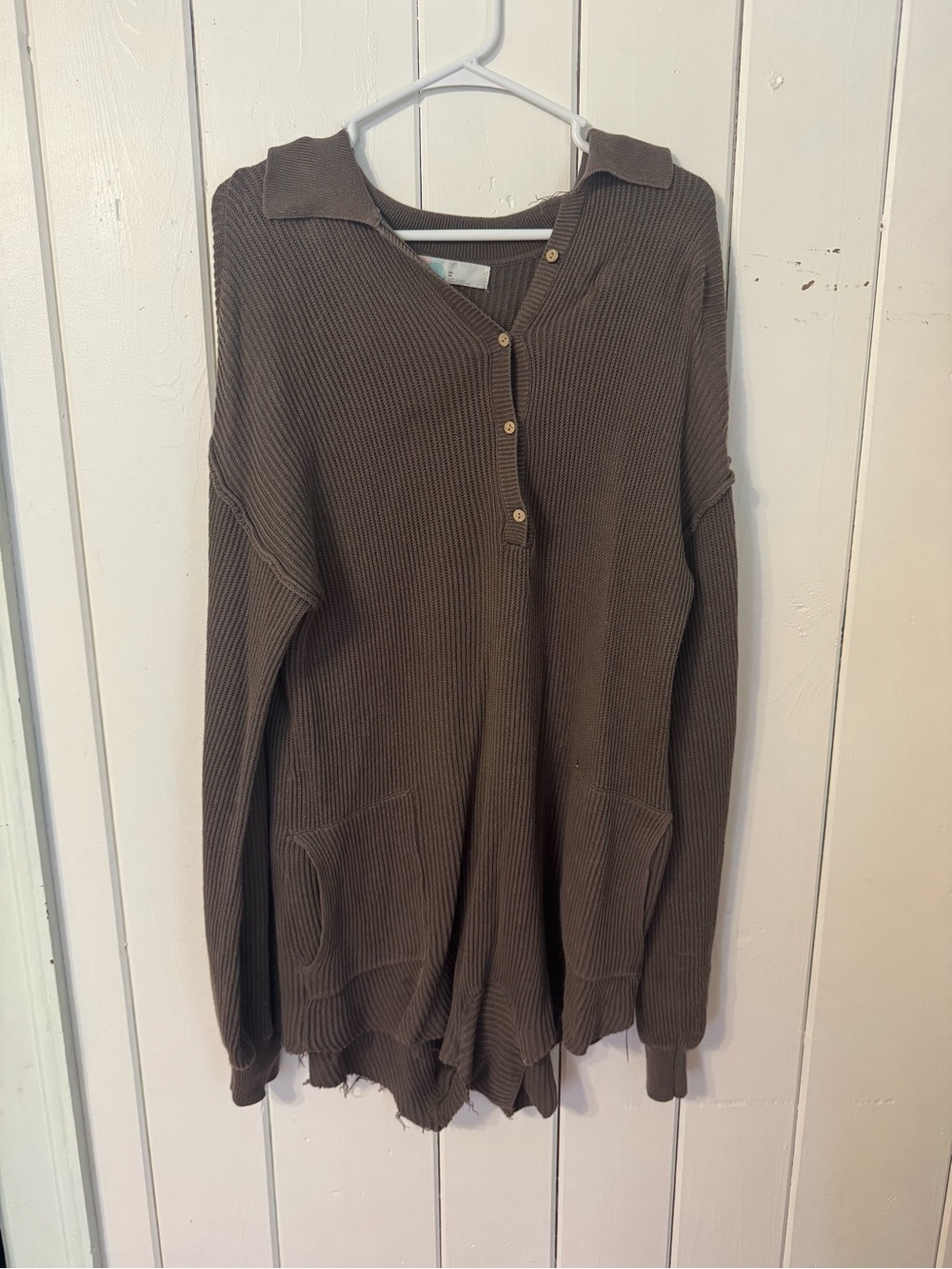 Free People Chocolate Brown Ribbed V-Neck Sweater Tunic - Picture 2 of 5